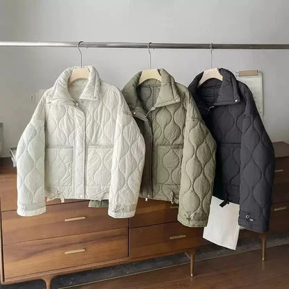 Puffer Winterjas Dames Gewatteerde Korte Jas met Hoge Kraag en Steekzakken