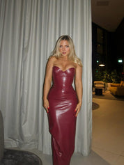 Robe midi bustier effet cuir moulante robe de soirée pour femmes