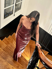 Robe midi bustier effet cuir moulante robe de soirée pour femmes