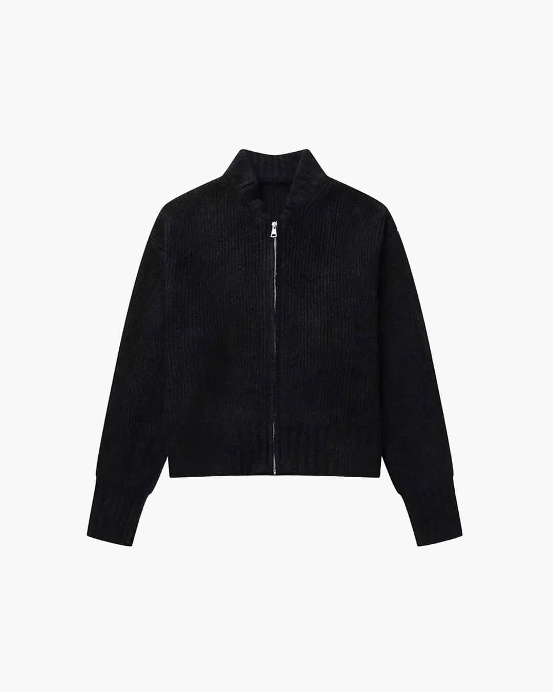 Vintage Zachte Ribgebreide Dames Cardigan Met Rits