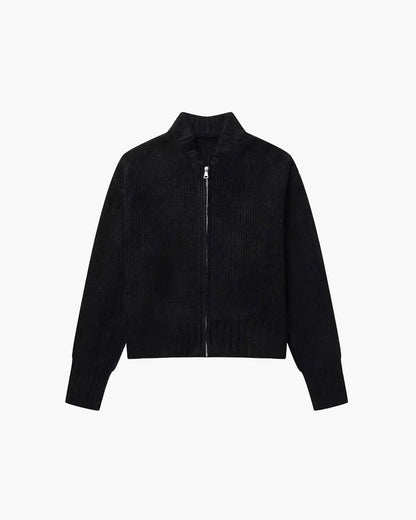 Vintage Zachte Ribgebreide Dames Cardigan Met Rits
