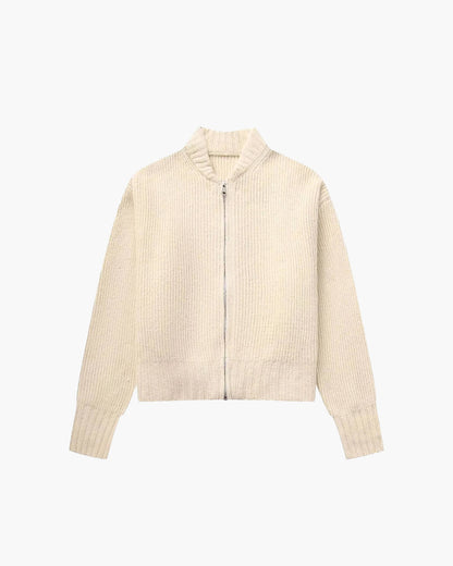 Vintage Zachte Ribgebreide Dames Cardigan Met Rits