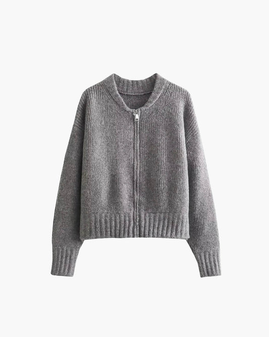 Vintage Zachte Ribgebreide Dames Cardigan Met Rits