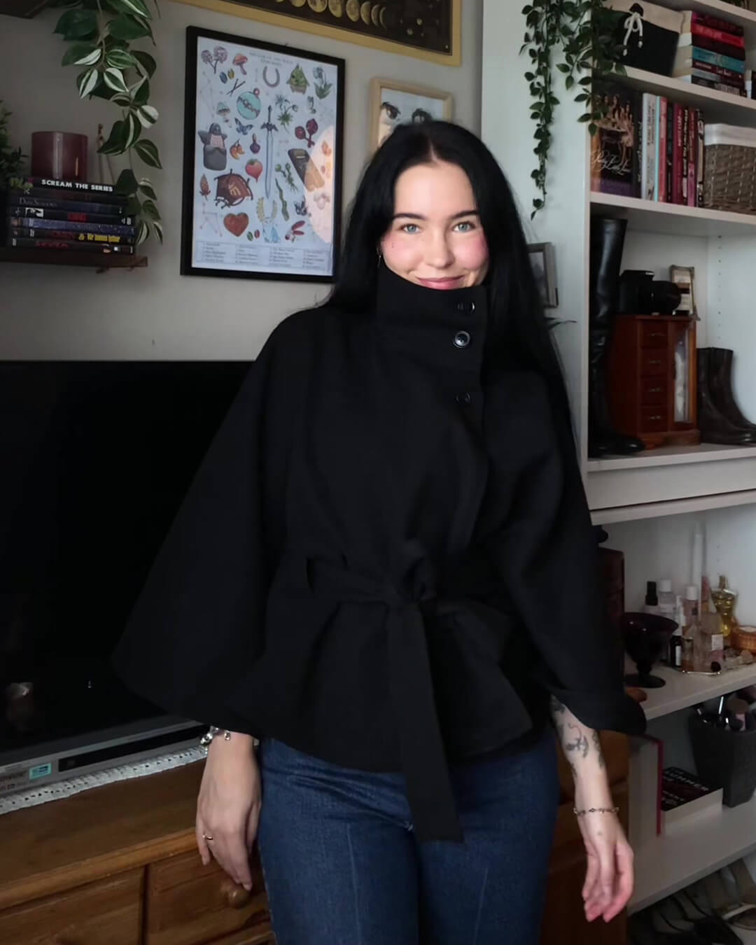 Elegante Mantel Winterjas Dames met Ceintuur en Hoge Kraag