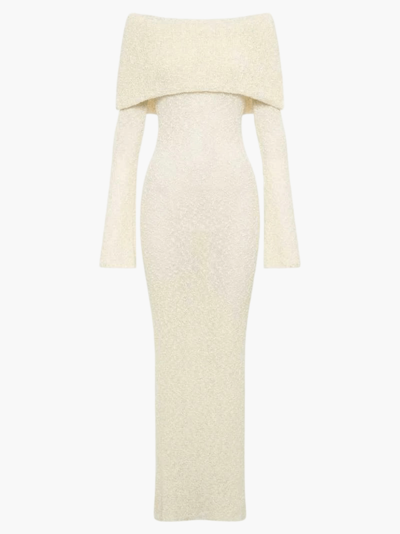 Off Shoulder Maxi Jurk met Lange Mouwen Gebreid