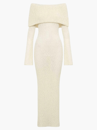 Off Shoulder Maxi Jurk met Lange Mouwen Gebreid