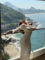 Robe maxi épaules dénudées tricotée à manches longues