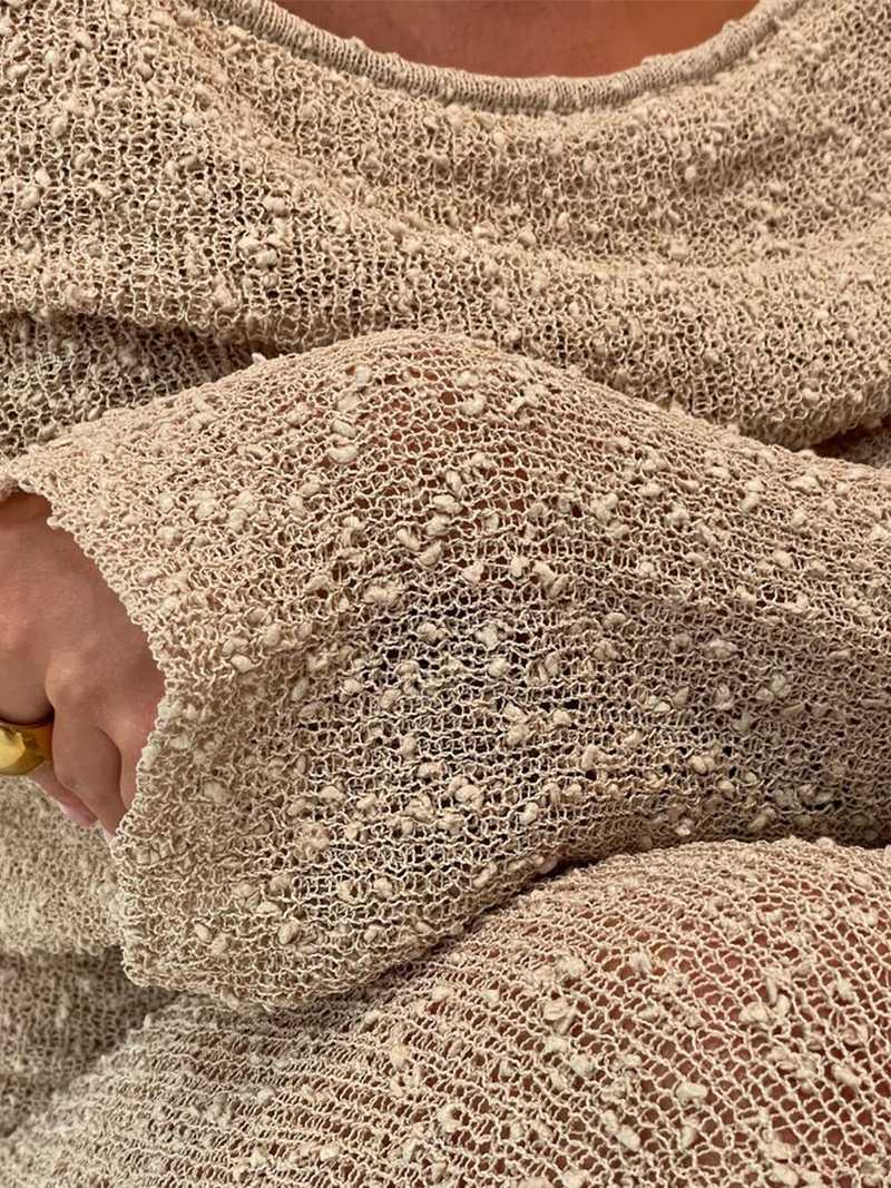 Robe maxi épaules dénudées tricotée à manches longues