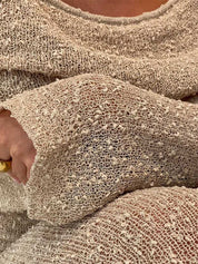 Robe maxi épaules dénudées tricotée à manches longues