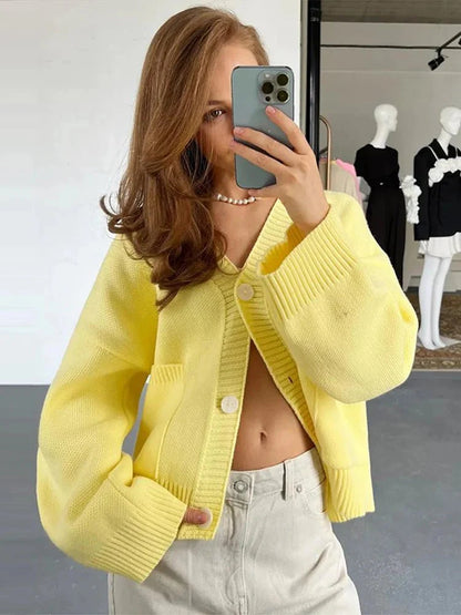 Zachte Gebreide Cardigan Dames Oversized met V Hals Knoopsluiting en Zakken