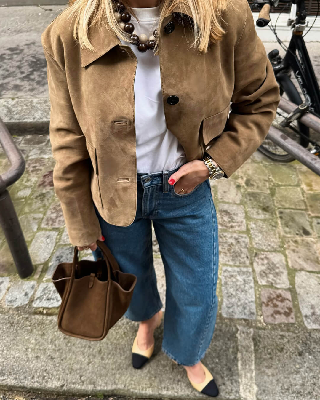 Bruin Dames Leather Look Jack Kort met Knoopsluiting en Zakken