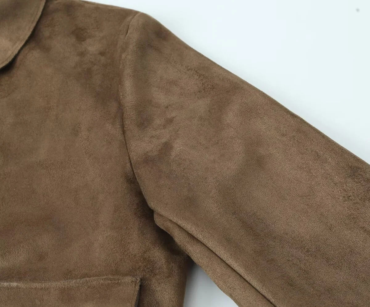 Bruin Dames Leather Look Jack Kort met Knoopsluiting en Zakken