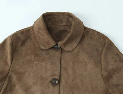 Bruin Dames Leather Look Jack Kort met Knoopsluiting en Zakken