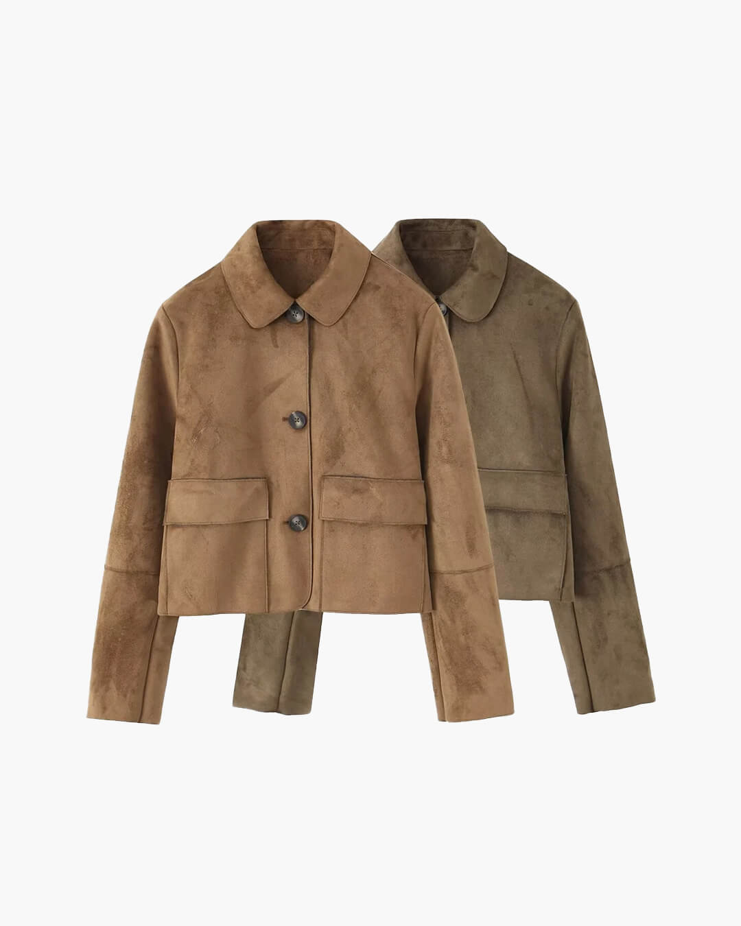 Bruin Dames Leather Look Jack Kort met Knoopsluiting en Zakken