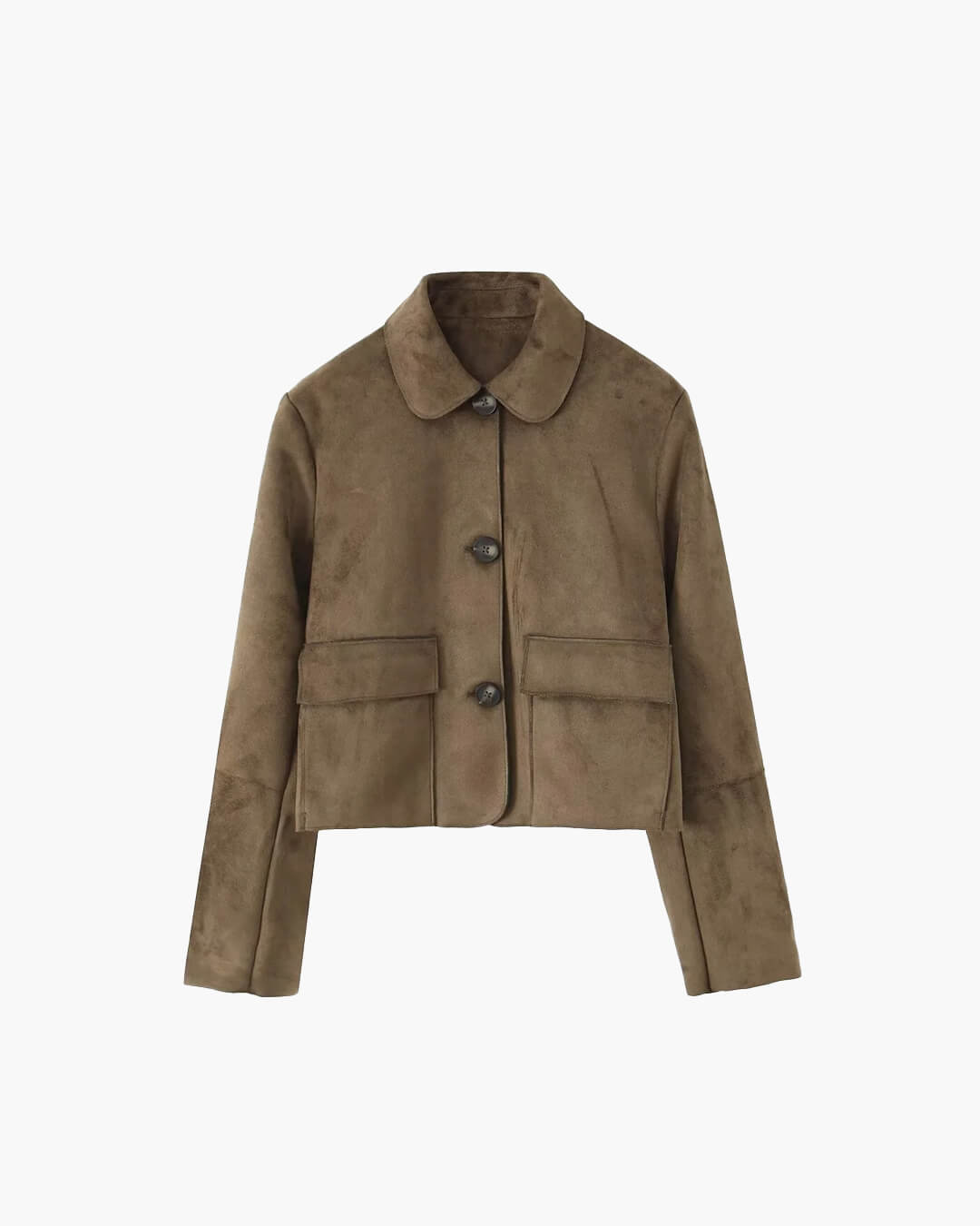Bruin Dames Leather Look Jack Kort met Knoopsluiting en Zakken
