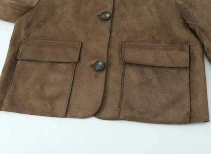 Bruin Dames Leather Look Jack Kort met Knoopsluiting en Zakken