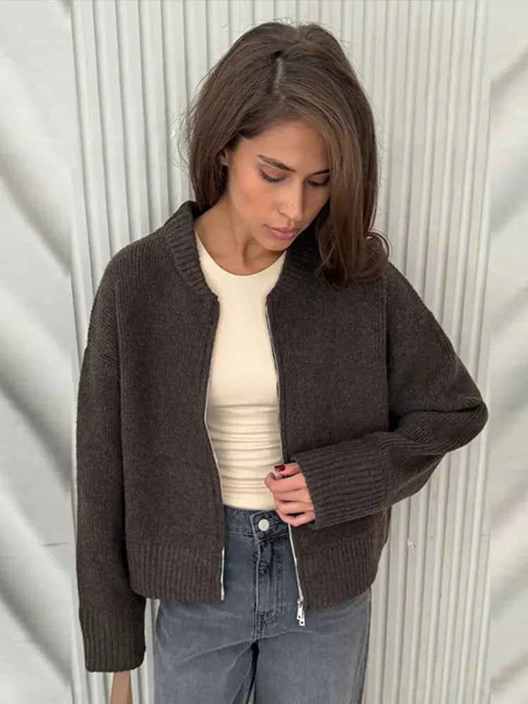 Vrouwen Gebreid Vest met Rits Kort Model Zacht en Warm