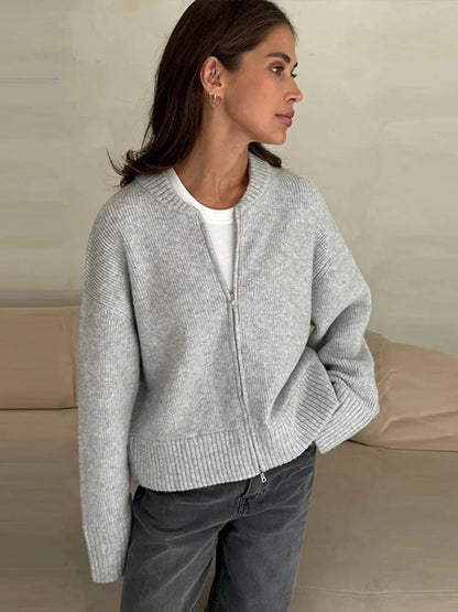 Vrouwen Gebreid Vest met Rits Kort Model Zacht en Warm