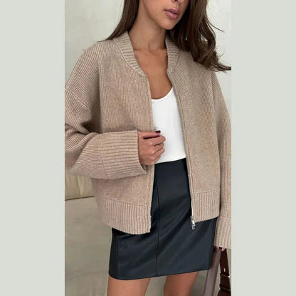 Vrouwen Gebreid Vest met Rits Kort Model Zacht en Warm