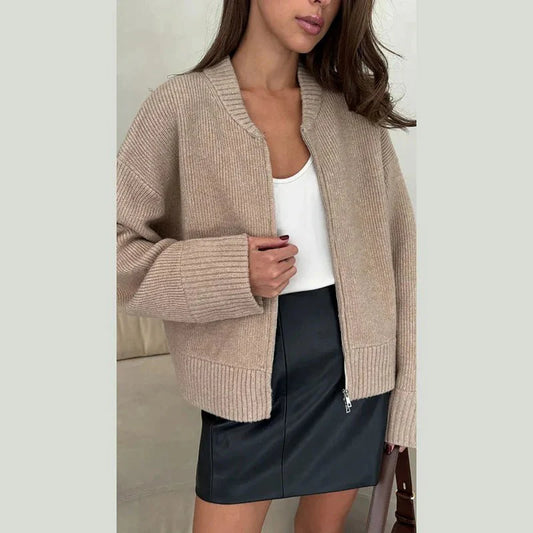 Vrouwen Gebreid Vest met Rits Kort Model Zacht en Warm