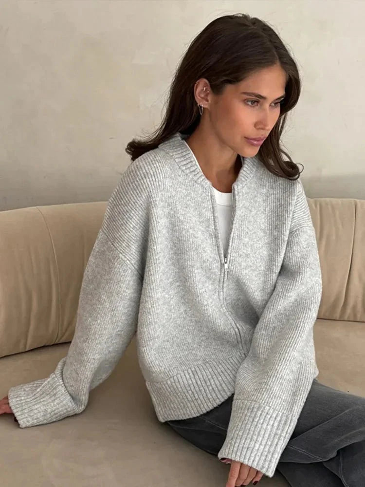 Vrouwen Gebreid Vest met Rits Kort Model Zacht en Warm