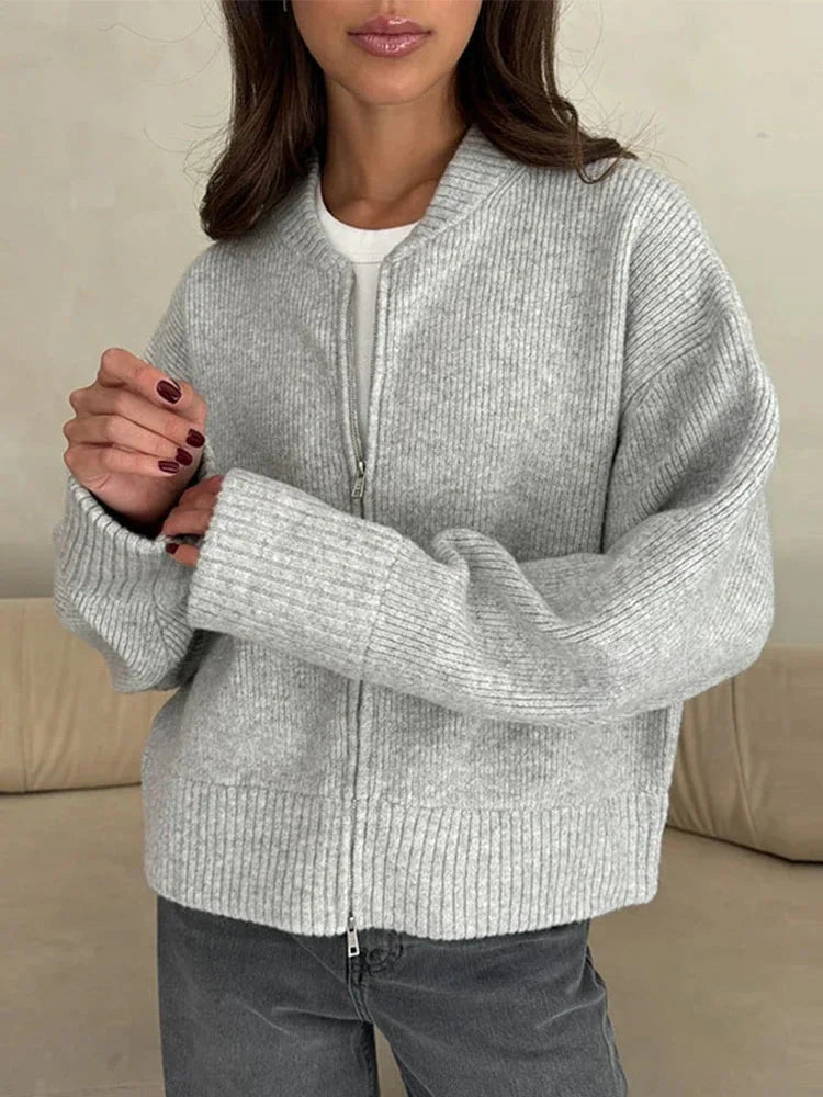 Vrouwen Gebreid Vest met Rits Kort Model Zacht en Warm