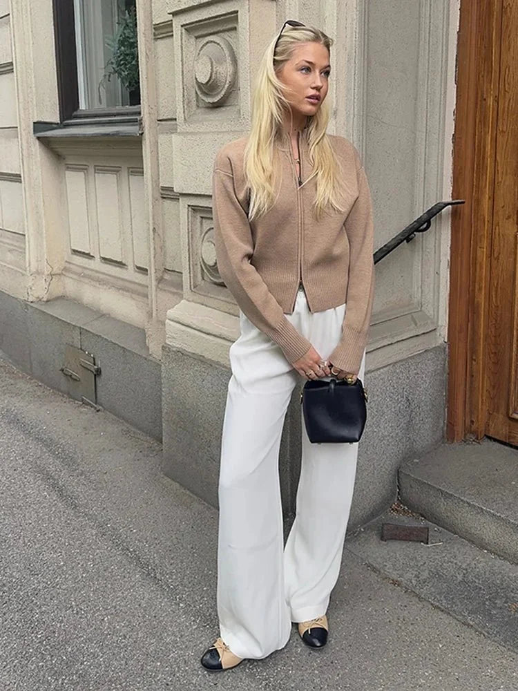 Elegante Korte Dames Cardigan met Rits Gebreid en Zacht