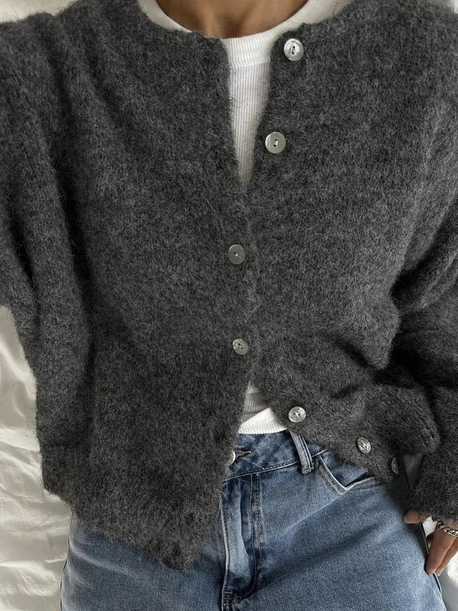 Dames Oversized Gebreid Cardigan met Knopen en Ronde Hals