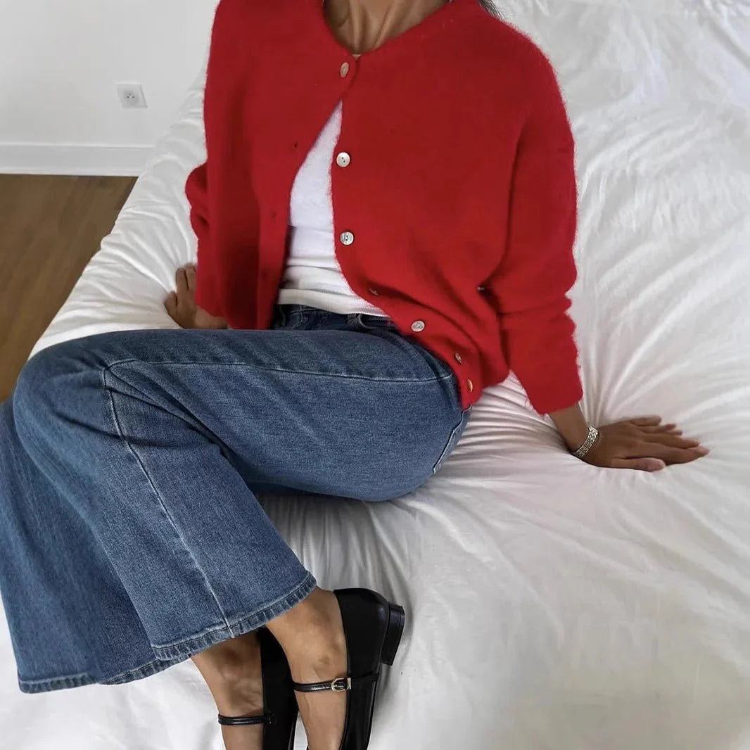 Dames Oversized Gebreid Cardigan met Knopen en Ronde Hals