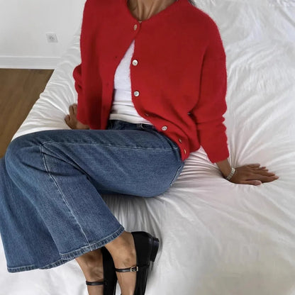 Dames Oversized Gebreid Cardigan met Knopen en Ronde Hals