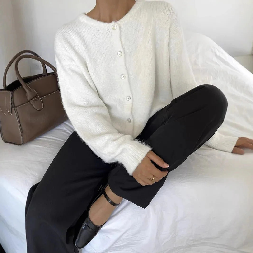 Dames Oversized Gebreid Cardigan met Knopen en Ronde Hals