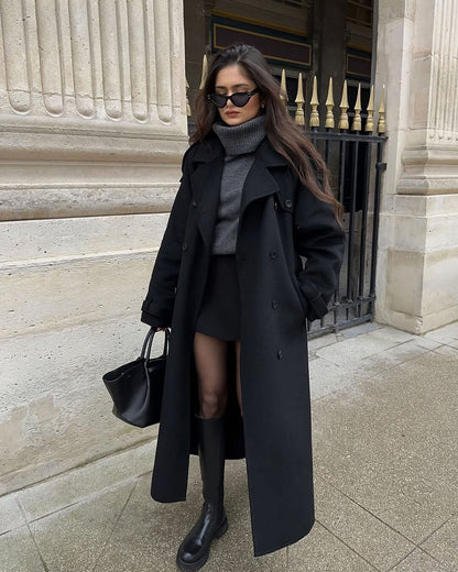 Klassieke Lange Trenchcoat Winterjas Dames met Ceintuur