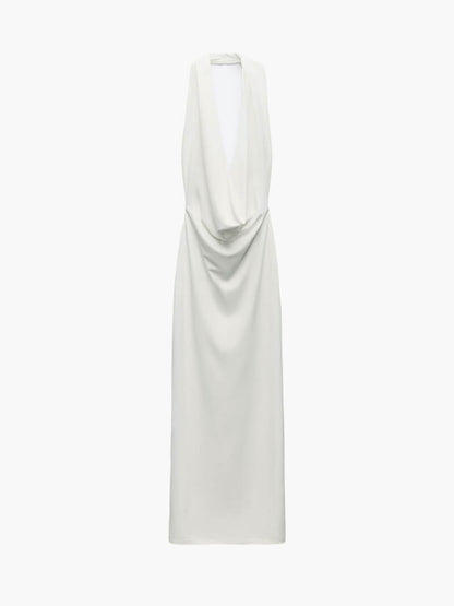 Witte Maxi Jurk met Halternek en Open Rug Avondjurk voor Vrouwen