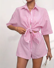 Yara - Striped Women's Playsuit with Belt