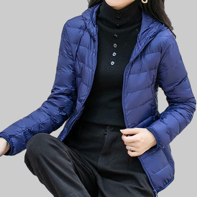 Damska lekka składana kurtka puchowa z kapturem i woreczkiem do przechowywania