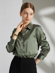 Satin Blouse for Women with Classic Collar and Elegant Fit