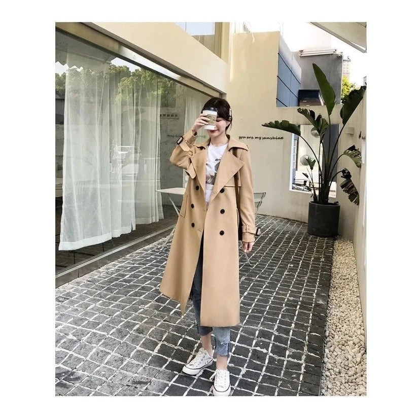Dames Regenbestendige Lange Trenchcoat Met Ceintuur