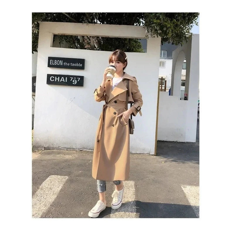 Dames Regenbestendige Lange Trenchcoat Met Ceintuur