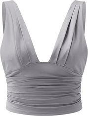 Sleeveless Crop Top with Deep V Neck for Women