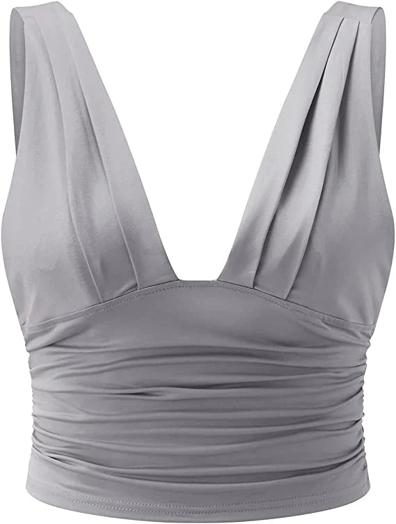 Sleeveless Crop Top with Deep V Neck for Women