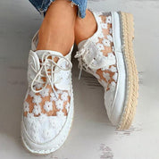 Breathable Women's Lace-Up Shoes with Floral Lace