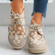 Breathable Women's Lace-Up Shoes with Floral Lace