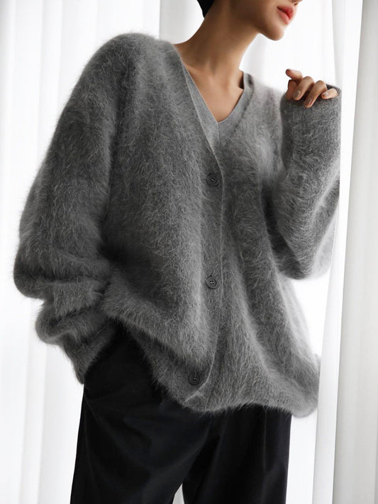 Oversized fluffy cardigan voor vrouwen | V‑hals
