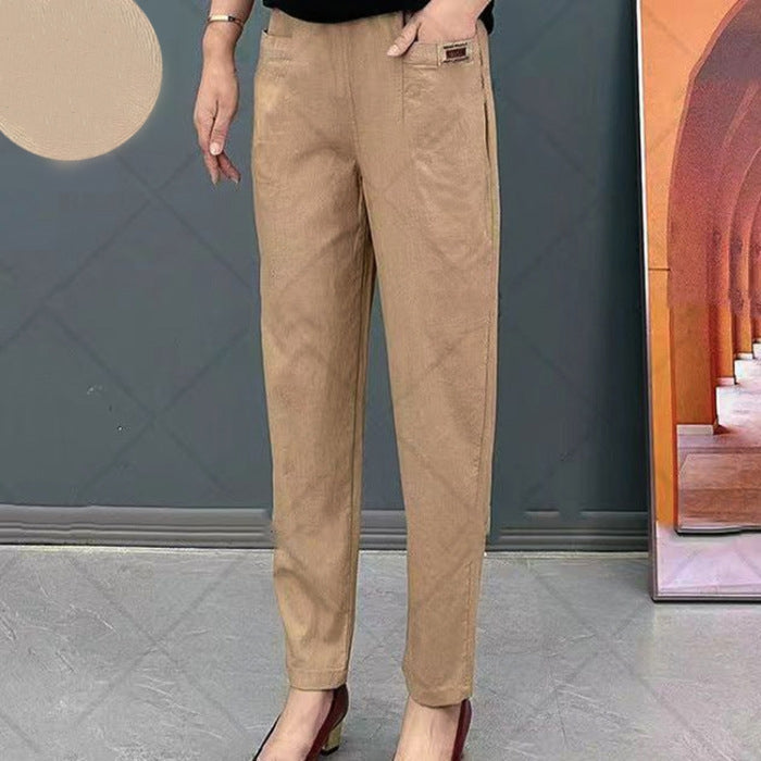 Dames Verfijnde Pantalon met Elastische Taille en Zakken