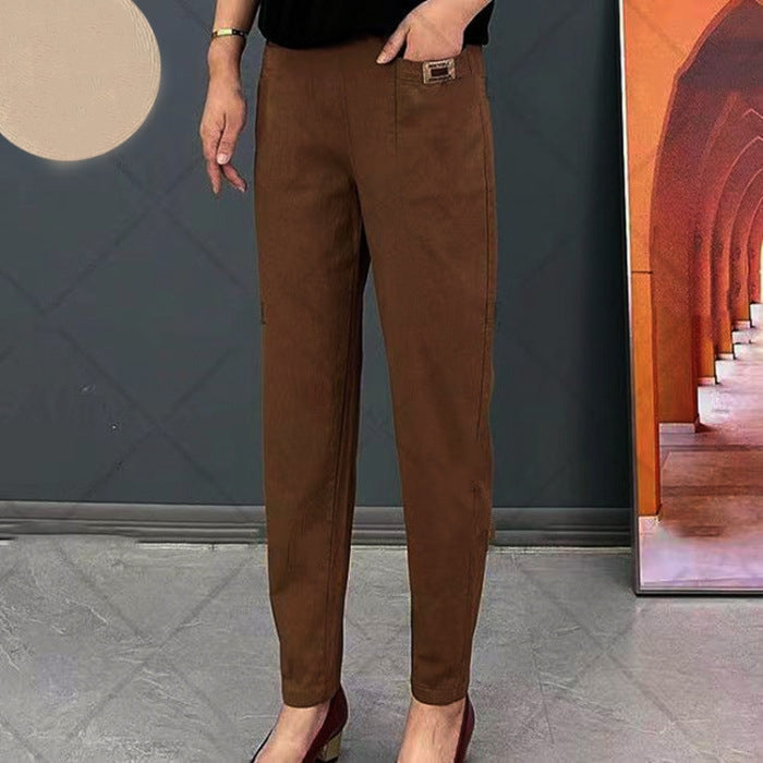 Dames Verfijnde Pantalon met Elastische Taille en Zakken
