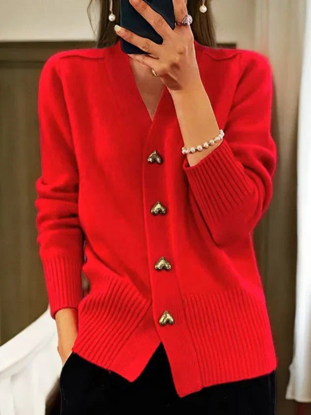 Kira - Gebreide Cardigan met Hartjesknopen