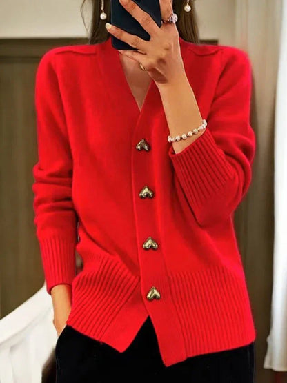 Kira - Gebreide Cardigan met Hartjesknopen