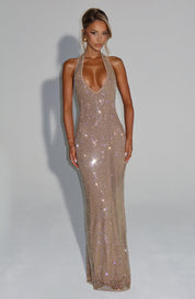 Women's Glitter Sequin Open Back Maxi Gala Dress