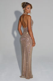 Women's Glitter Sequin Open Back Maxi Gala Dress