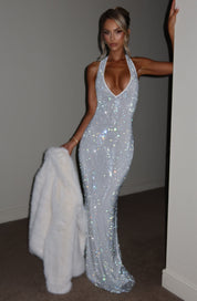 Women's Glitter Sequin Open Back Maxi Gala Dress